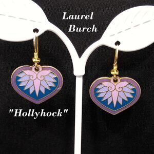 Vintage Laurel Burch "Hollyhock" Floral Earrings, Gold Plated Enamel Pink Purple